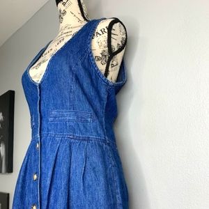 Vintage Blue Denim Maxi Dress With Adjustable Belt at the Back S/M
